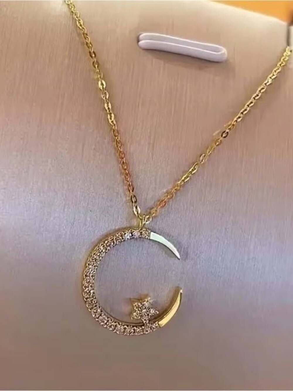 Crescent Moon and Star Pendant Necklace in Rose Gold - Picture 4 of 6